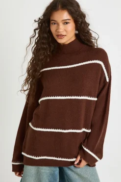boohoo Pull en maille à col haut avec détail de couture<Femme Looks Chocolat|Pulls Et Gilets