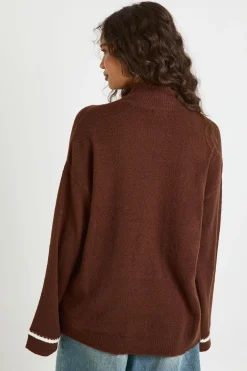 boohoo Pull en maille à col haut avec détail de couture<Femme Looks Chocolat|Pulls Et Gilets