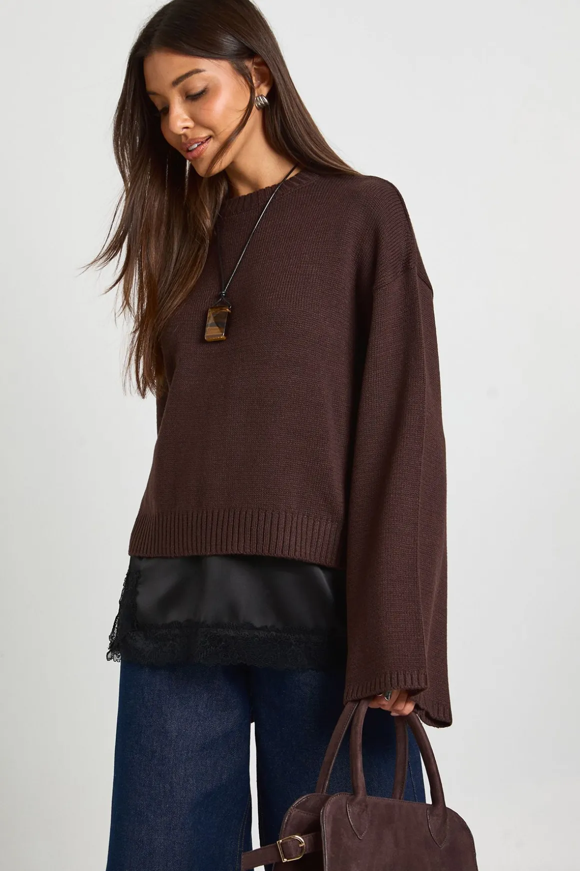 Pull en maille à col rond et manches évasées