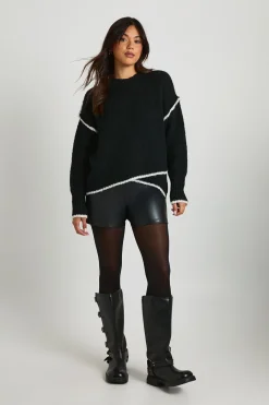 boohoo Pull en maille à col rond à ourlet asymétrique<Femme Pulls Et Gilets|Toutes Les Mailles