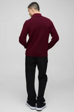 boohooMAN Pull en maille côtelée à col enton, coupe Regular Fit, finition plaquée<Homme Maille|Mailles