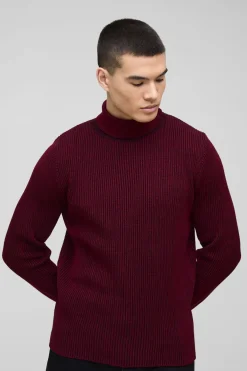 boohooMAN Pull en maille côtelée à col enton, coupe Regular Fit, finition plaquée<Homme Maille|Mailles