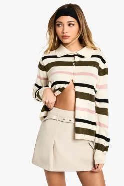 Pull en maille côtelée à fines rayures