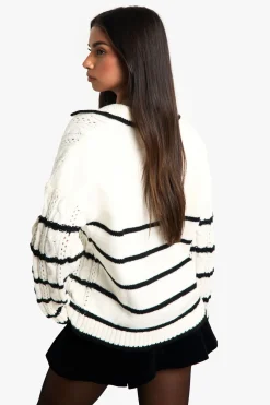 boohoo Pull en maille douce à motif torsadé et rayé, col polo, pull<Femme Pulls Et Gilets|Toutes Les Mailles