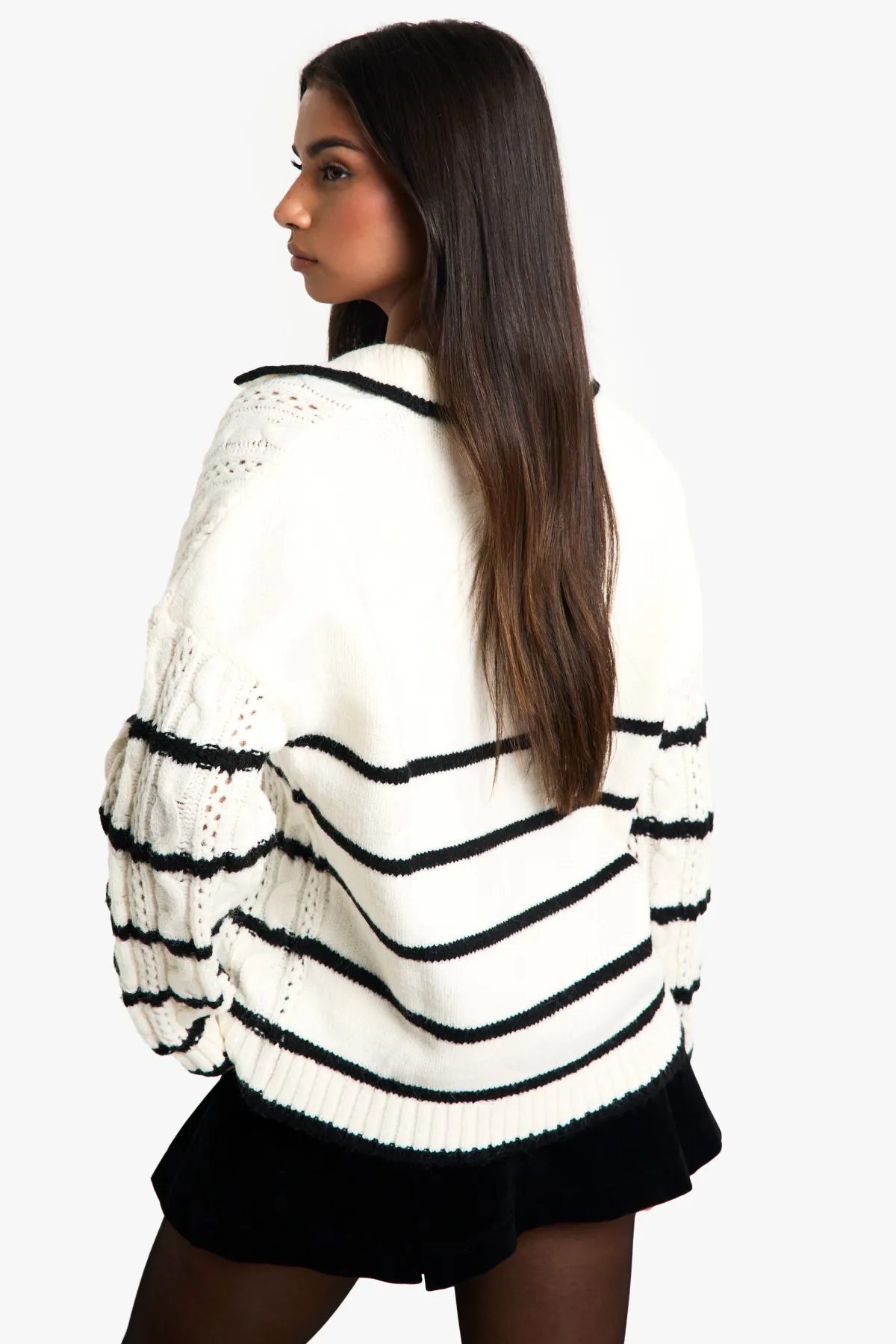 boohoo Pull en maille douce à motif torsadé et rayé, col polo, pull<Femme Pulls Et Gilets|Toutes Les Mailles