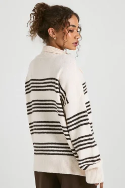 boohoo Pull en maille douce à rayures et col polo<Femme Pulls Et Gilets|Toutes Les Mailles