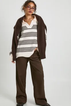 boohoo Pull en maille douce à rayures et col polo<Femme Pulls Et Gilets|Toutes Les Mailles