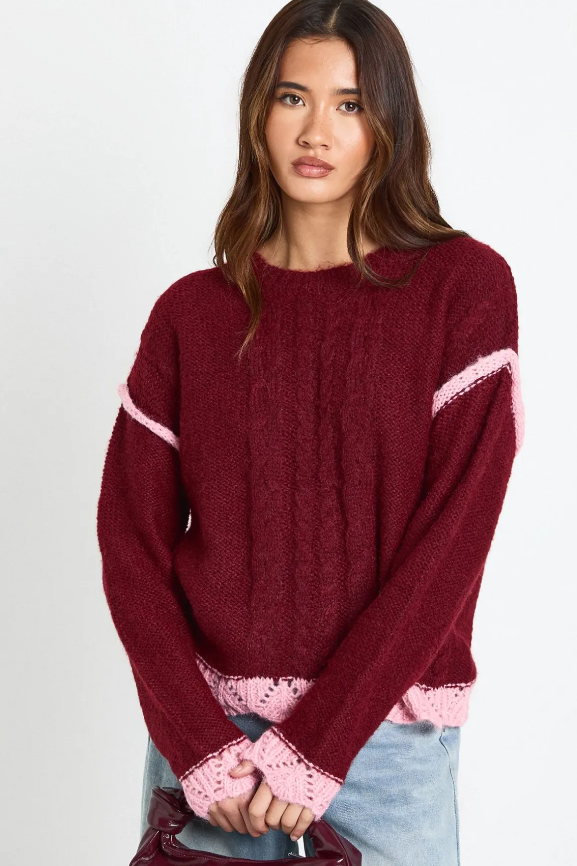 Pull en maille à détail d'épaule avec couture apparente