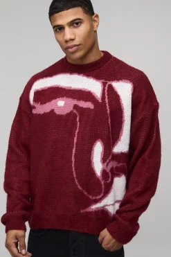 Pull en maille graphique surdimensionné, au design carré et à l'aspect brossé