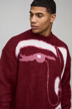 Pull en maille graphique surdimensionné, au design carré et à l'aspect brossé