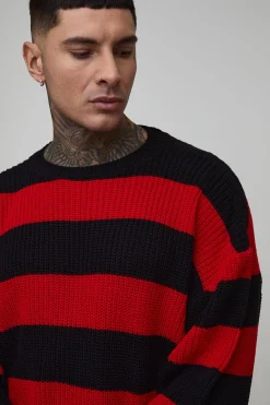 boohooMAN Pull en maille long, surdimensionné, à la coupe boxy, rayé et délavé<Homme Tout Afficher|Mailles Tall