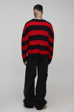 boohooMAN Pull en maille long, surdimensionné, à la coupe boxy, rayé et délavé<Homme Tout Afficher|Mailles Tall