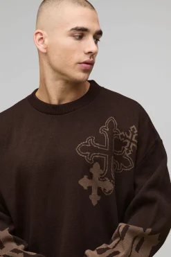 Pull en maille oversize au design boxy et graphique croisé
