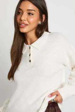 boohoo Pull en maille oversize à col boutonné<Femme Pulls Et Gilets|Toutes Les Mailles