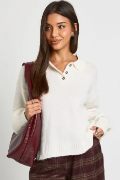 boohoo Pull en maille oversize à col boutonné<Femme Pulls Et Gilets|Toutes Les Mailles