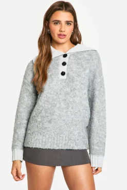 Pull en maille oversize à col côtelé boutonné