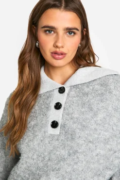 Pull en maille oversize à col côtelé boutonné