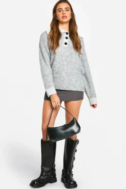 Pull en maille oversize à col côtelé boutonné
