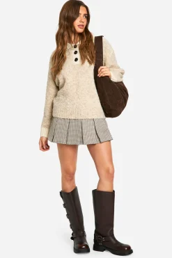 Pull en maille oversize à col côtelé et boutonné