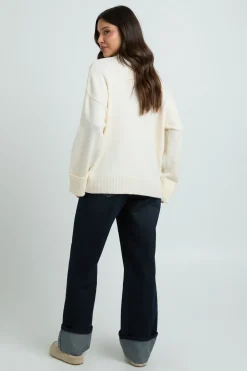Pull en maille oversize à revers retroussé super doux