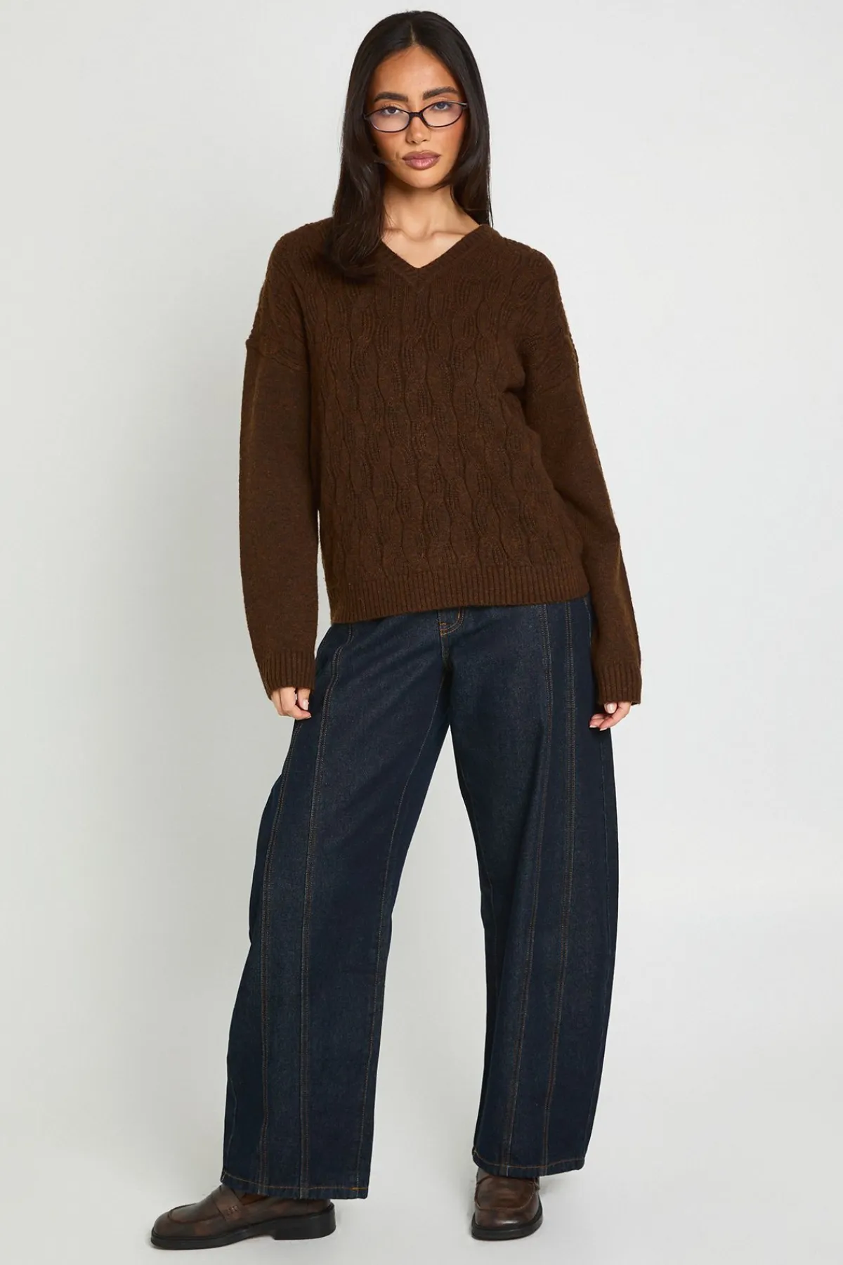 boohoo Pull en maille épaisse à col en V et torsadé<Femme Pulls Et Gilets|Toutes Les Mailles