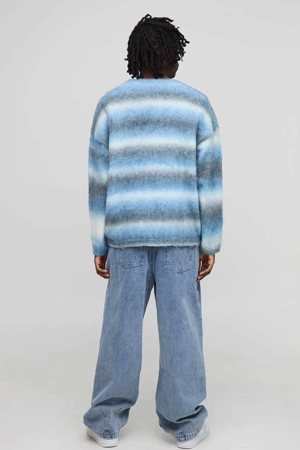Pull en maille surdimensionné, ample, rayé brossé avec col en V
