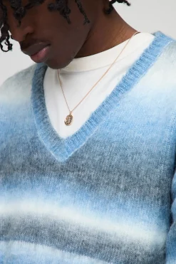 Pull en maille surdimensionné, ample, rayé brossé avec col en V