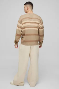 Pull en maille tricotée oversize à coupe boxy, col en V et rayures