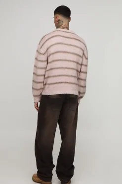 Pull en maille tricoté à la fois grand, surdimensionné, au style boxy, avec un fini brossé et des rayures ombrées