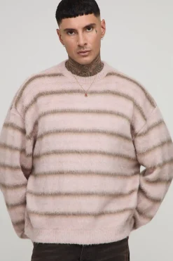 Pull en maille tricoté à la fois grand, surdimensionné, au style boxy, avec un fini brossé et des rayures ombrées