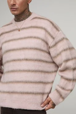 Pull en maille tricoté à la fois grand, surdimensionné, au style boxy, avec un fini brossé et des rayures ombrées