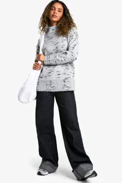 Pull en tricot doux marle oversize à col haut