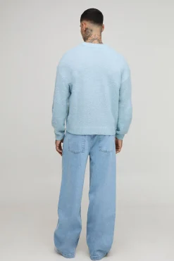 Pull long basique à coupe boxy, tricoté et brossé