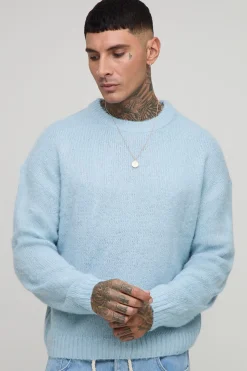 Pull long basique à coupe boxy, tricoté et brossé