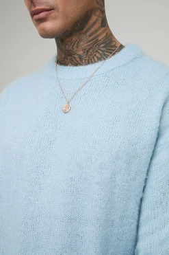 Pull long basique à coupe boxy, tricoté et brossé