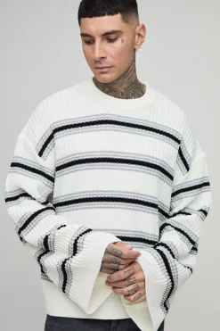 boohooMAN Pull long en maille côtelée, manches larges et coupe boxy, surdimensionné.<Homme Tout Afficher|Mailles Tall