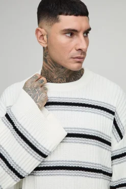 boohooMAN Pull long en maille côtelée, manches larges et coupe boxy, surdimensionné.<Homme Tout Afficher|Mailles Tall