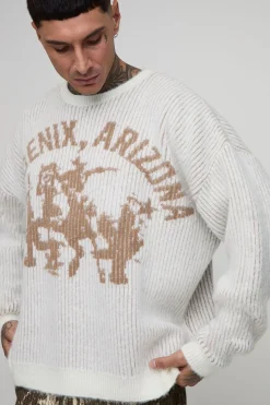 Pull long oversize western brossé et brodé