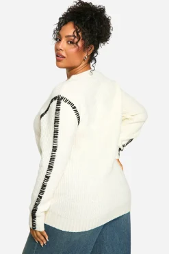 Pull long Premium Plus à col en V avec garniture contrastante