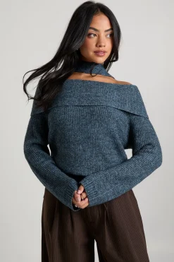 Pull-over Bardot oversize en tricot marl et cravate