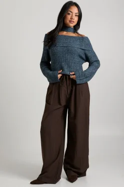 Pull-over Bardot oversize en tricot marl et cravate