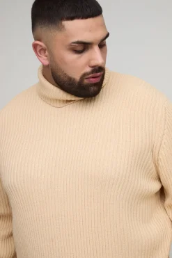 boohooMAN Pull-over Basique Plus en maille côtelée à col roulé, coupe régulière<Homme Tout Afficher|Maille