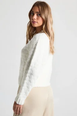 Pull-over boxy en maille texturée et épaisse à col rond