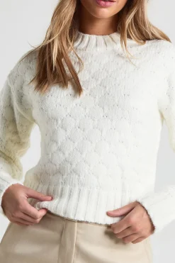 Pull-over boxy en maille texturée et épaisse à col rond