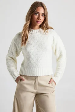 Pull-over boxy en maille texturée et épaisse à col rond