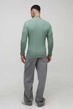 Pull-over à col rond en maille torsadée, coupe musclée, grande taille