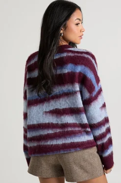 Pull-over en maille brossée à imprimé abstrait et surdimensionné