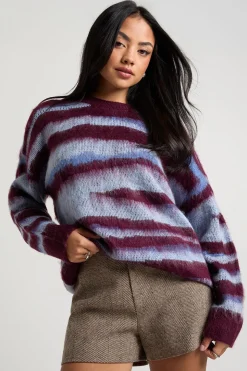 Pull-over en maille brossée à imprimé abstrait et surdimensionné
