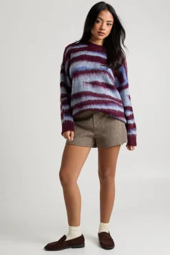 Pull-over en maille brossée à imprimé abstrait et surdimensionné