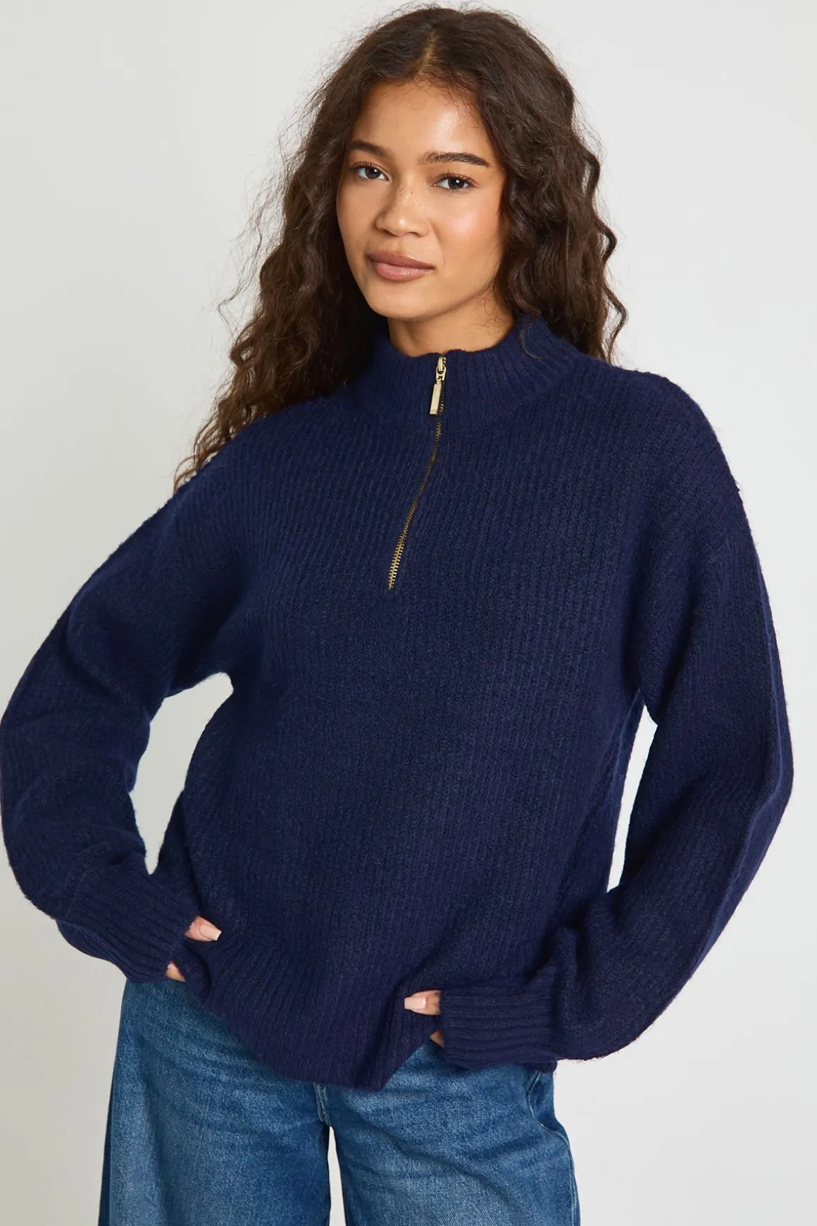 Pull-over en maille douce surdimensionné à col zippé